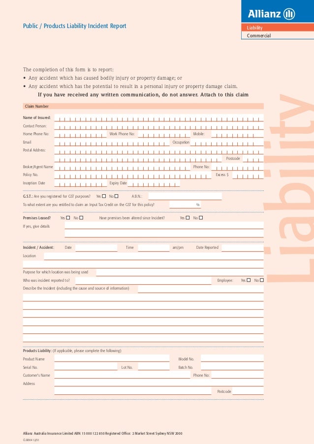 allianz liability incident report form public incident report