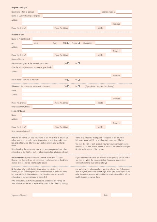 Allianz Liability Incident Report Form
