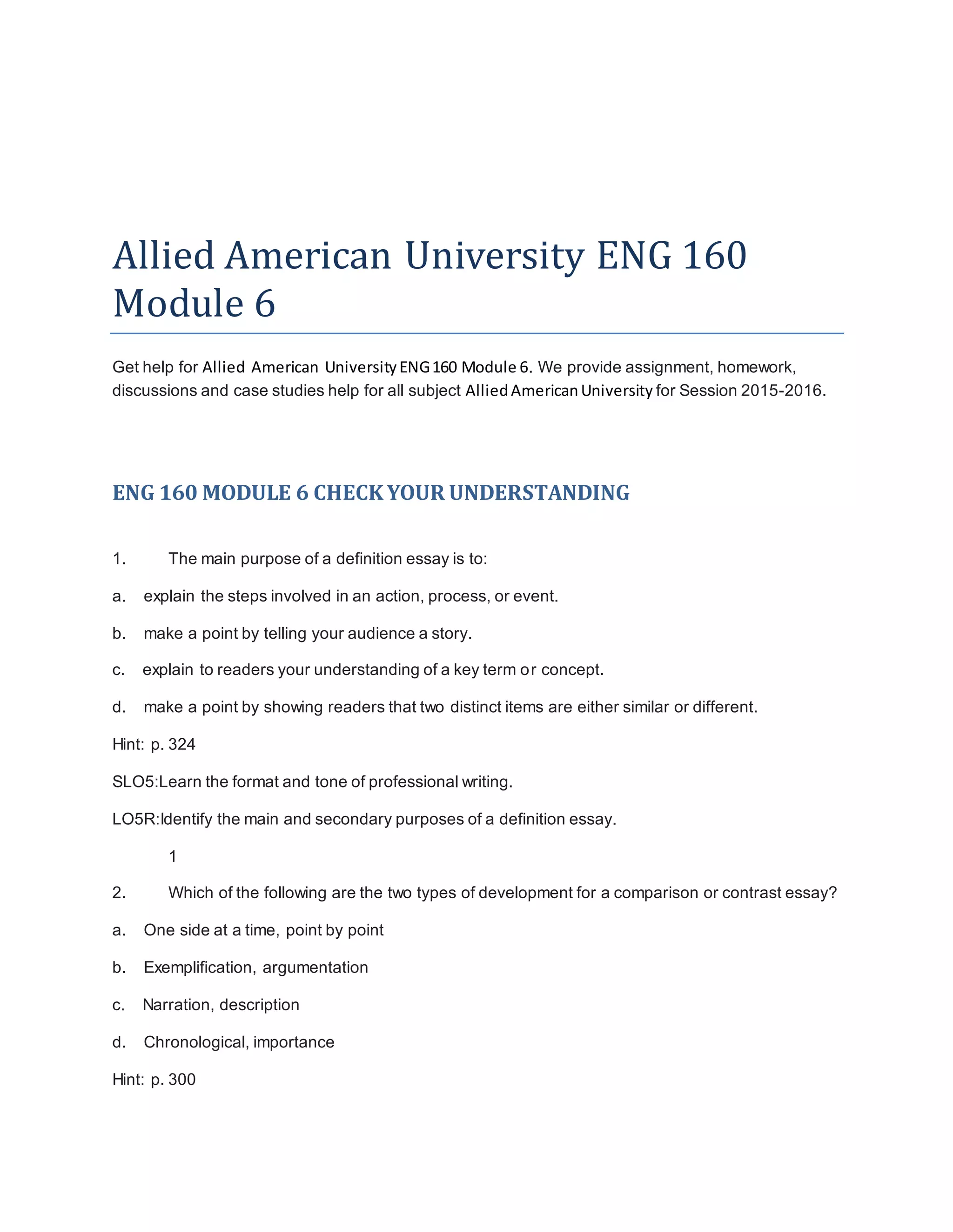 Allied american university eng 160 module 6 PDF