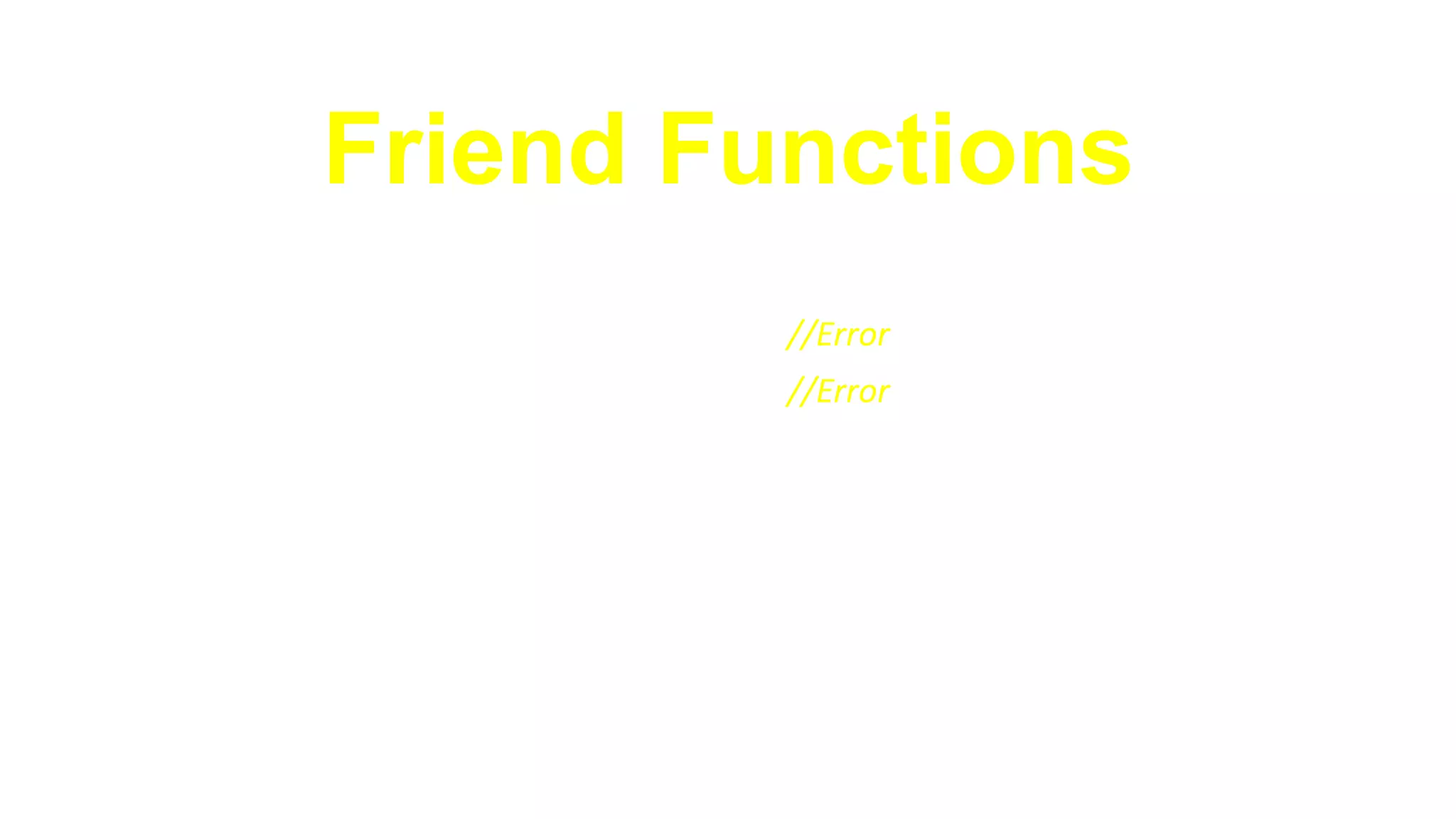 Friend Functions►Global function:
void DoSomething(X obj){
obj.a = 3; //Error
obj.b = 4; //Error
}
 