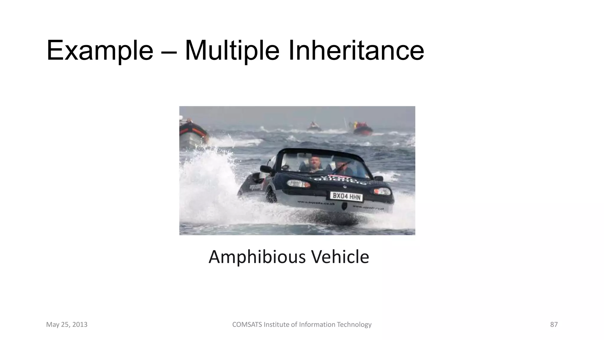 Example – Multiple Inheritance
May 25, 2013 COMSATS Institute of Information Technology 87
Amphibious Vehicle
 