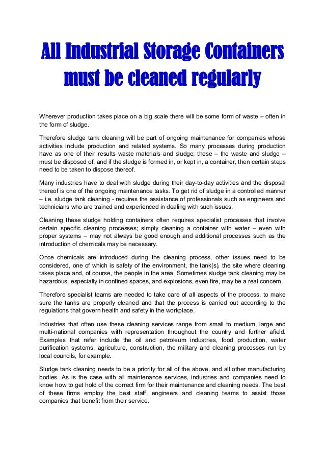 All Industrial Storage Containers Must Be Cleaned Regularly