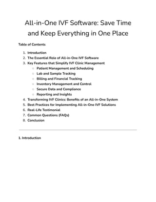 All-in-One IVF Software: Save Time and Keep Everything in One Place | PDF