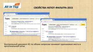 СВОЙСТВА НЕПОТ-ФИЛЬТРА-2015
21
Контрольный документ #1 по обоим запросам занимает одинаковые места в
ортогональной сетке
 