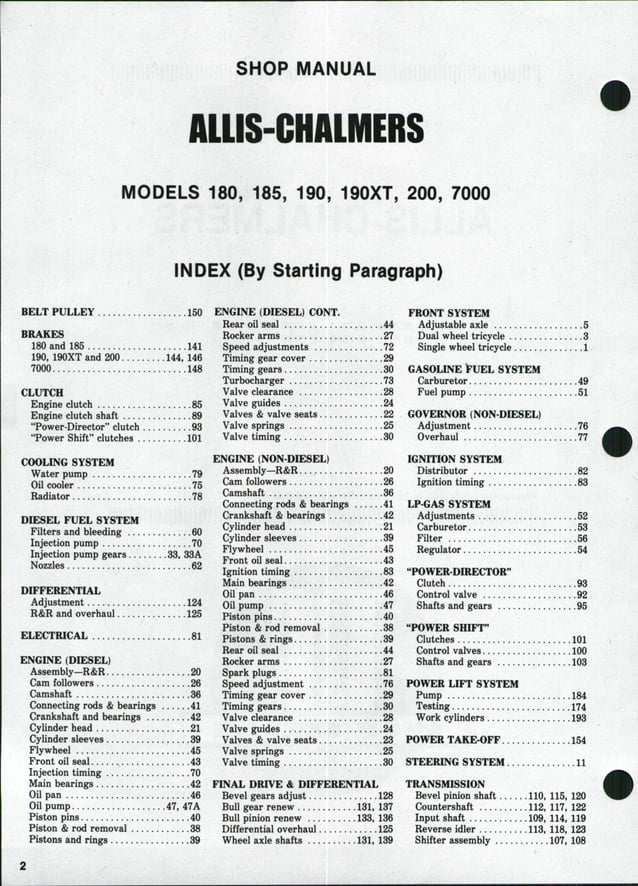 thumbnail image 2 of Allis Chalmers 190 190XT Series III Tractor Service & Operators Manual Set – 941 Pages 2 of 5