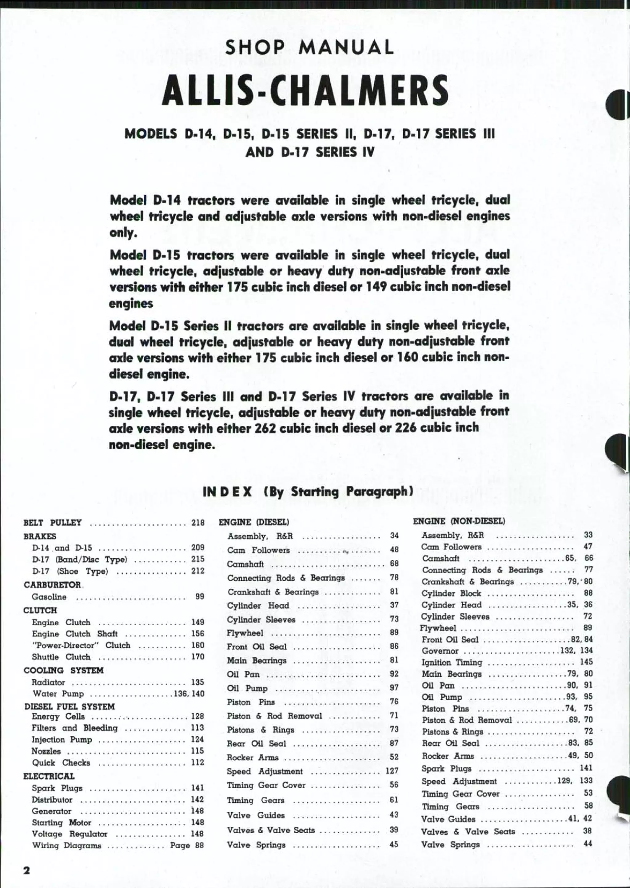 Allis Chalmers D-17 Series 1 Tractor Service & Repair Manual Set – Owners & Operators Guide