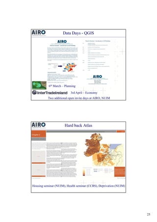 Data Days - QGIS

6th March – Planning
3rd April – Economy
Two additional open invite days at AIRO, NUIM

Hard back Atlas
...