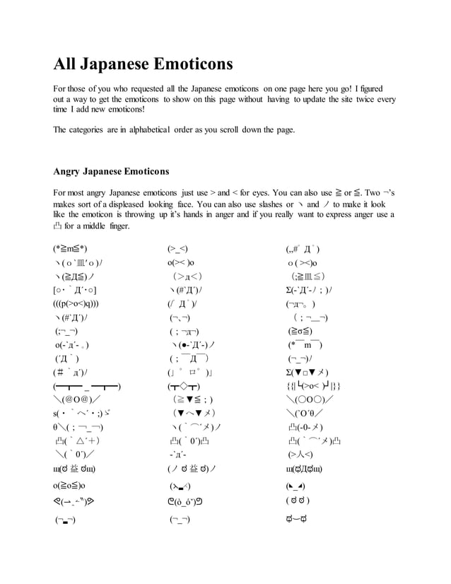 All Japanese Emoticons