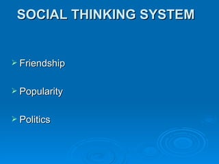 SOCIAL THINKING SYSTEM Friendship Popularity Politics 