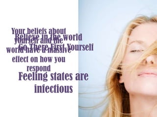 Your beliefs about yourself and the world have a massive effect on how you respondBelieve in the worldGo There First YourselfFeeling states are infectious