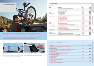 48                                                                                                                                          Transportation                                                                                                                                        49
     Transportation
                                                                                                                                       Roof Base Carrier
                                                                                                                                       Model                                 Description                                                                                  FINIS       Price
                                                                                                                                       Ka                                    All, for Ford roof attachment range and standard attachments                                 1 372 459   PRICE
                                                                                                                                       Fiesta from 2001                      For 3-door, from 01/2002 to 05/2004                                                          1 250 850   PRICE
                                                                                                                                                                             For 3-door, from 05/2004 onwards                                                             1 352 994   PRICE
                                                                                                                                                                             For 5-door, from 01/2002 to 04/2004                                                          1 143 322   PRICE
                                                                                                                                                                             For 5-door, from 05/2004 onwards                                                             1 352 993   PRICE
                                                                                                                                       Fusion                                All, from 05/2004 onwards                                                                    1 312 679   PRICE
                                                                                                                                       Focus 1998 – 2004                     For 3-door, up to 09/2004                                                                    1 073 152   PRICE
                                                                                                                                                                             For 4-/5-door, up to 09/2004                                                                 1 073 153   PRICE
                                                                                                                                                                             For wagon with roof rails, up to 09/2004                                                     1 073 380   PRICE
                                                                                                                                                                             For wagon without roof rails, from 11/1998 to 01/2005                                        1 073 154   PRICE
                                                                                                                                       Focus from 2004                       For 3-/5-door, from 09/2004 onwards                                                          1 327 674   PRICE




                                                                                                                                                                                                                                                                                              ** Please ask your Ford dealer for further details
                                                                                                                                                                             For 4-door, from 09/2004 onwards                                                             1 327 675   PRICE
                                                                                                                                                                             For wagon with roof rails, lockable                                                          1 513 989   PRICE
                                                                                                                                                                             For wagon without roof rails, lockable                                                       1 340 869   PRICE
                                                                                                                                                                             For wagon with C-Track roof rails, up to 12/2007                                             1 429 305   PRICE
                                                                                                                                                                             Cover Strip, for C-Track roof rail                                                           1 446 094   PRICE
                                                                                                                                                                             Roof Rails, silver, for wagon, from 01/2008 onwards                                          1 536 751   PRICE
                                                                                                                                       C-MAX                                 All                                                                                          1 233 832   PRICE
                                                                                                                                       Kuga                                  Aluminium, for vehicles with roof rails                                                      1 512 357   PRICE
                                                                                                                                                                             Roof Rails, silver, required to fit crossbars, also with panorama roof                       1 526 976   PRICE
                                                                                                                                       Mondeo 2000 – 03/2007                 For 4-/5-door                                                                                1 138 274   PRICE
                                                                                                                                                                             For wagon                                                                                    1 136 083   PRICE
                                                                                                                                       Mondeo from 03/2007                   Aluminium, for 4-/5 door                                                                     1 452 993   PRICE
                                                                                                                                                                             Aluminium, for wagon with roof rails                                                         1 452 990   PRICE
                                                                                                                                                                             Aluminium, for wagon without roof rails                                                      1 458 822   PRICE




                                                                                                                                                                                                                                                                                              * selected Ford supplier
                                                                                                                                       Galaxy 2000 – 2005                    For vehicles with roof rails, lockable, square profile for U-bracket fixing, up to 03/2006   5 079 055   PRICE
                                                                                                                                       Galaxy from 2006                      Styled crossbars, movable with spoiler position                                              1 498 197   PRICE
                                                                                                                                       S-MAX                                 With panorama roof                                                                           1 383 998   PRICE
                                                                                                                                                                             Without panorama roof                                                                        1 383 997   PRICE
                                                                                                                                       Maverick                              Lockable                                                                                     1 132 345   PRICE
     Whatever you need to carry, we have a transportation accessory to make it easier and safer.                                       Transit/Tourneo Connect               All, for Ford roof attachment range and standard attachments                                 1 217 468   PRICE
                                                                                                                                                                             Roof Luggage Plattform, welded steel tube design, with windshield, for commercial usage,     1 311 202   PRICE
     Within our great choice of accessories you will certainly find the right product to suit your needs perfectly.                                                          2.091 x 1.263 x 200 mm, not in conjunction with rear roof flap or sunroof
     For example, you can choose from a wide range of attachments like bicycle carriers, robust and spacious
     roof boxes, ski carriers, water sports carriers and many more. We want you and your passengers
     to travel in complete safety and comfort. So, why don’t you let Ford carry the load?




                                                                                                                                                                                                                                                                                              All prices include VAT and exclude fitting charges. Prices correct at time of print and subject to modification and correction.
                                                                                                                                       Attachments for Roof Base Carrier

                                                                                                                                       Description                                                                                                                        FINIS       Price
                                                                                                                                       Thule* Straps 524                                                                                                                  1 513 392   PRICE
                                                                                                                                       Sturdy, adjustable 2 x 275 cm straps for safe transport with a tension strength of 300 kg
                                                                                                                                       Thule* Ladder Holder 548                                                                                                           1 301 033   PRICE
                                                                                                                                       For base carrier profile up to max. 24 x 33 mm
                                                                                                                                       Thule* Ski Carrier Deluxe 727                                                                                                      1 301 032   PRICE
                                                                                                                                       For up to 6 pairs of skis or 4 snowboards, lockable and height adjustable, for all base carrier profiles usable
                                                                                                                                       Thule* Ski Carrier Xtender 739                                                                                                     1 513 395   PRICE
                                                                                                                                       For up to 6 pairs of skis or 4 snowboards, carrier slides out for ease and comfortable use
                                                                                                                                       Thule* Surfboard Carrier 833                                                                                                       1 513 394   PRICE
                                                                                                                                       For 1 board and 2 masts secured with 2 x 275 cm straps
                                                                                                                                       Thule* Kayak Carrier 874                                                                                                           1 513 393   PRICE
     Roof Base Carrier                                                 Locking Function                                                For 1 kayak secured with 4 adjustable rubber and 2 x 400 cm powerful straps
                                                                                                                                       Thule* Roof Carrier Basket (Xpedition 821)                                                                                         1 513 396   PRICE
     Specifically designed for each Ford model. Use our base carrier   All Ford roof base carriers are lockable for theft protection   99 x 158 cm, alternative to transport items that normally would require a trailer, aluminium basket
     to fix whatever attachment you require for your transportation                                                                    Thule* Roof Box Ranger 90                                                                                                          1 513 367   PRICE
     needs. For further details see product overview table                                                                             110 x 80 x 40 cm, 340 l, foldable
                                                                                                                                       Thule* Roof Box Ocean 80                                                                                                           1 301 792   PRICE
                                                                                                                                       133 x 86 x 37 cm, 320 l, box weight 10 kg
                                                                                                                                       Thule* Roof Box Pacific 100                                                                                                        1 513 370   PRICE
                                                                                                                                       139 x 90 x 39 cm, 370 l, maximum load capacity of 50 kg
                                                                                                                                       Thule* Roof Box Pacific 200                                                                                                        1 513 373   PRICE
                                                                                                                                       175 x 82 x 45 cm, 460 l, maximum load capacity of 50 kg
                                                                                                                                       Thule* Roof Box Pacific 500                                                                                                        1 513 374   PRICE
                                                                                                                                       226 x 55 x 37 cm, 320 l, maximum load capacity of 50 kg
 