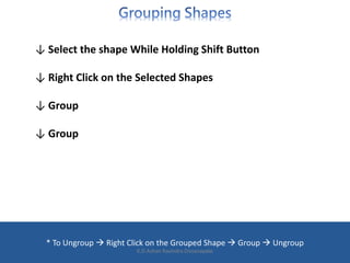 ↓ Select the shape While Holding Shift Button
↓ Right Click on the Selected Shapes
↓ Group
↓ Group
* To Ungroup  Right Click on the Grouped Shape  Group  Ungroup
K.D.Ashan Ravindra Dissanayake
 