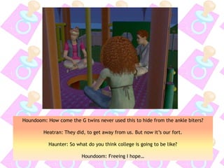 Houndoom: How come the G twins never used this to hide from the ankle biters?
Heatran: They did, to get away from us. But now it’s our fort.
Haunter: So what do you think college is going to be like?
Houndoom: Freeing I hope…
 