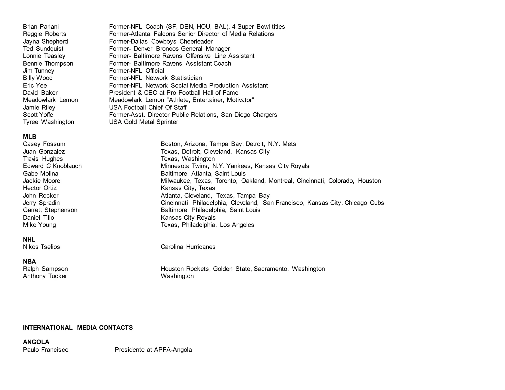 ALL-NFL NETWORK CONTACTS