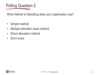 13© Aronson LLC | aronsonllc.com
Polling Question 2
What method of allocating does your organization use?
• Simple method
...
