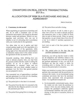 Allocation of Risk In A Purchase And Sale Agreement