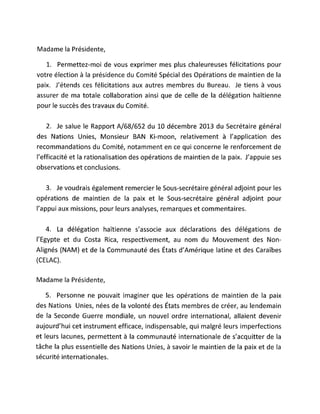 Allocution de l'ambassadeur (maintien de la paix)