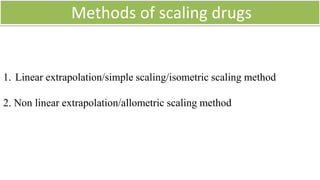 • mg/kg dose established for one species is applied
across all species
• Advantage : simple
• Problems arise when this method is applied to other
species
Linear extrapolation (method no.1)
 