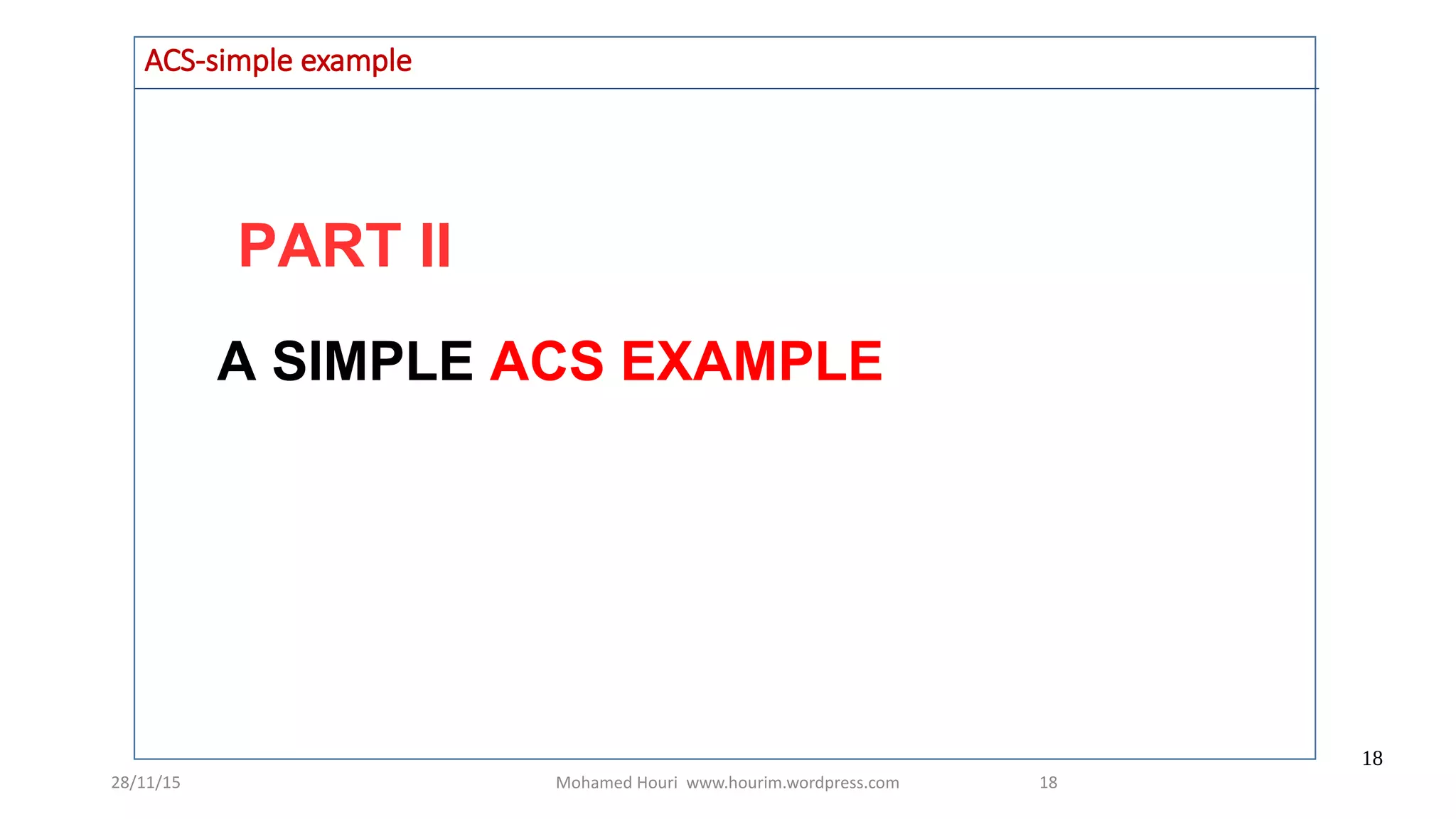 28/11/15 Mohamed Houri www.hourim.wordpress.com
18
18
PART II
ACS-simple example
A SIMPLE ACS EXAMPLE
 