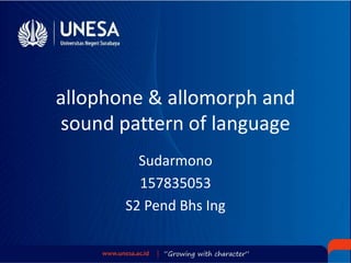 allophone & allomorph and
sound pattern of language
Sudarmono
157835053
S2 Pend Bhs Ing
 