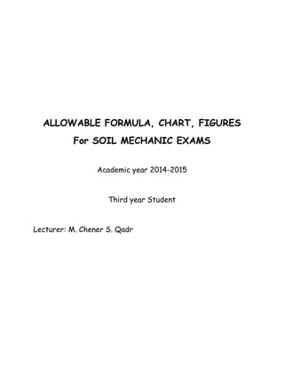 ALLOWABLE FORMULA, CHART, FIGURES
For SOIL MECHANIC EXAMS
Academic year 2014-2015
Third year Student
Lecturer: M. Chener S. Qadr
 