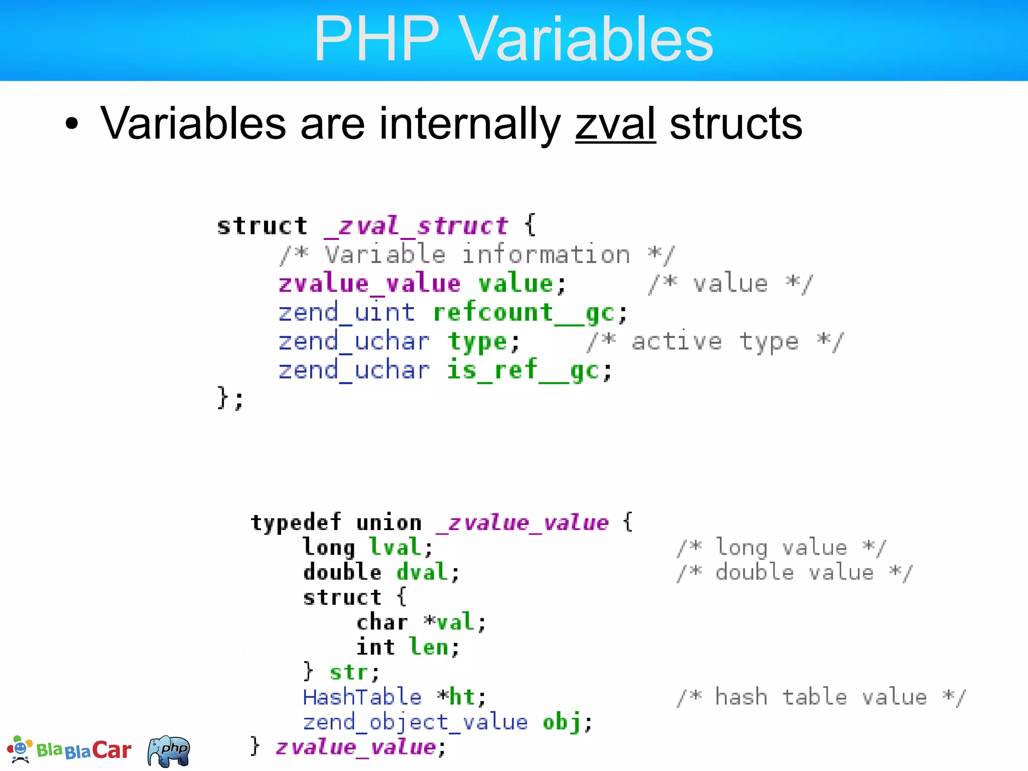 PHP Variables  Variables are internally zval structs 