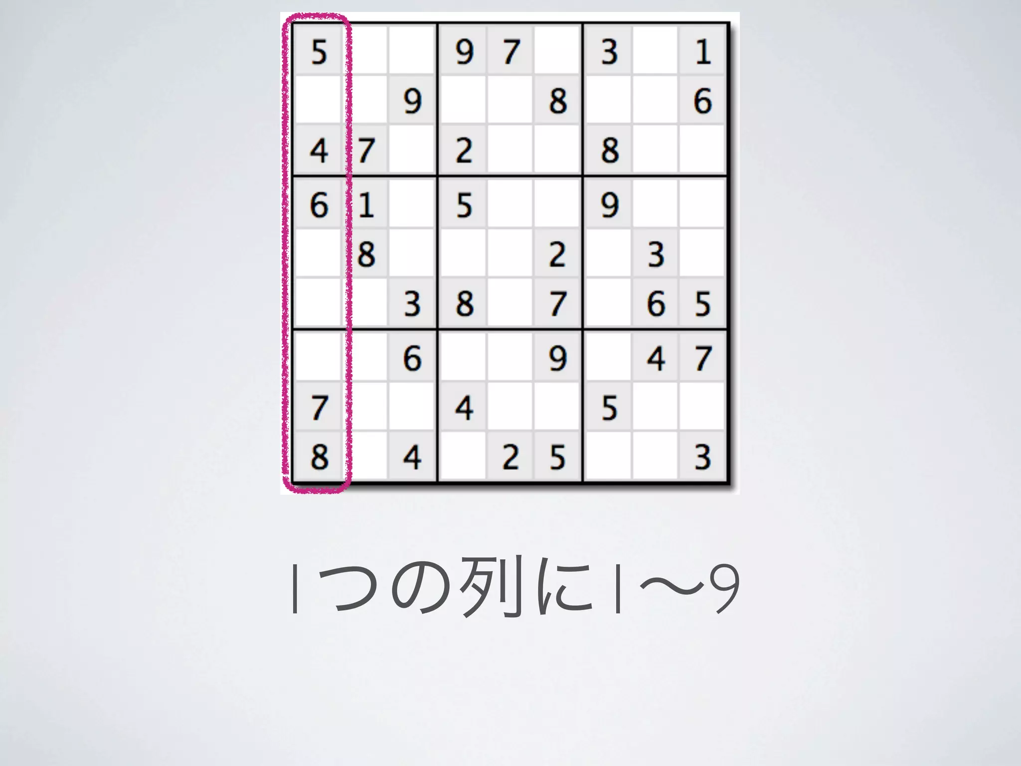 1つの列に1∼9
 