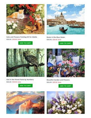 Cats and Flowers Painting Kit for Adults
$26.95 $19.95 Sale
ADD TO CART
Boats in the Blue Water
$26.95 $19.95 Sale
ADD TO CART
Owl in the Forest Paint by Numbers
$26.95 $18.95 Sale
ADD TO CART
Beautiful Garden and Flowers
$26.95 $19.95 Sale
ADD TO CART
 