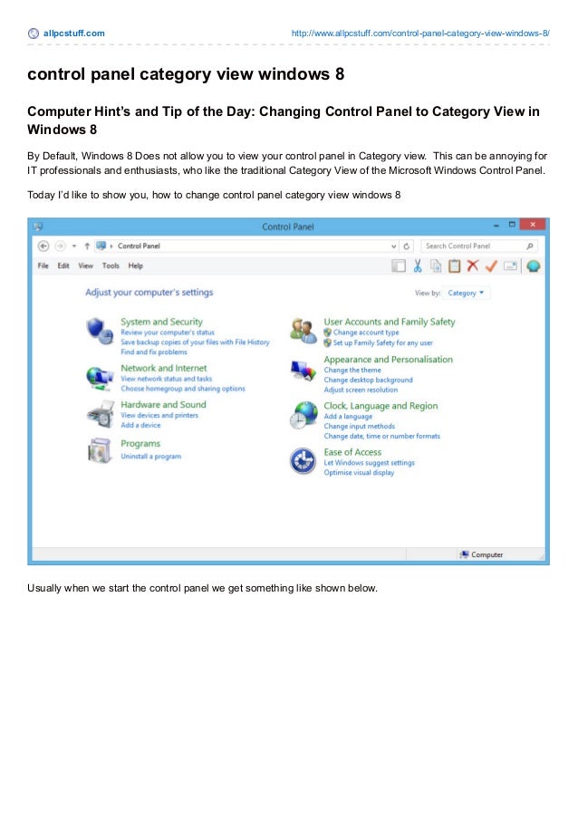 Allpcstuff.com control panel category view windows 8