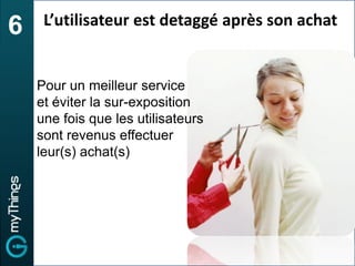 6    L’utilisateur est detaggé après son achat


    Pour un meilleur service
    et éviter la sur-exposition
    une fois que les utilisateurs
    sont revenus effectuer
    leur(s) achat(s)
 