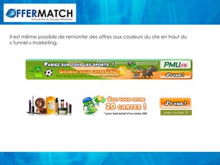 Une solution du Groupe Mediastay




Il est même possible de remonter des offres aux couleurs du site en haut du
« funnel » marketing.
 