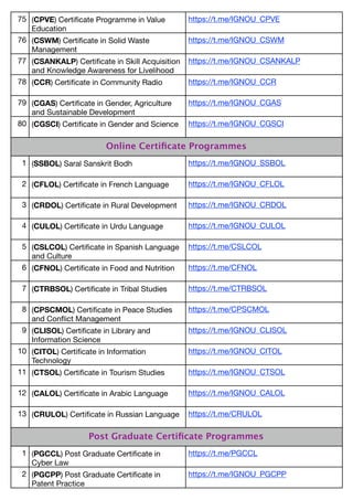 IGNOU All Program Telegram Group Link pdf (ignou all program list) | PDF