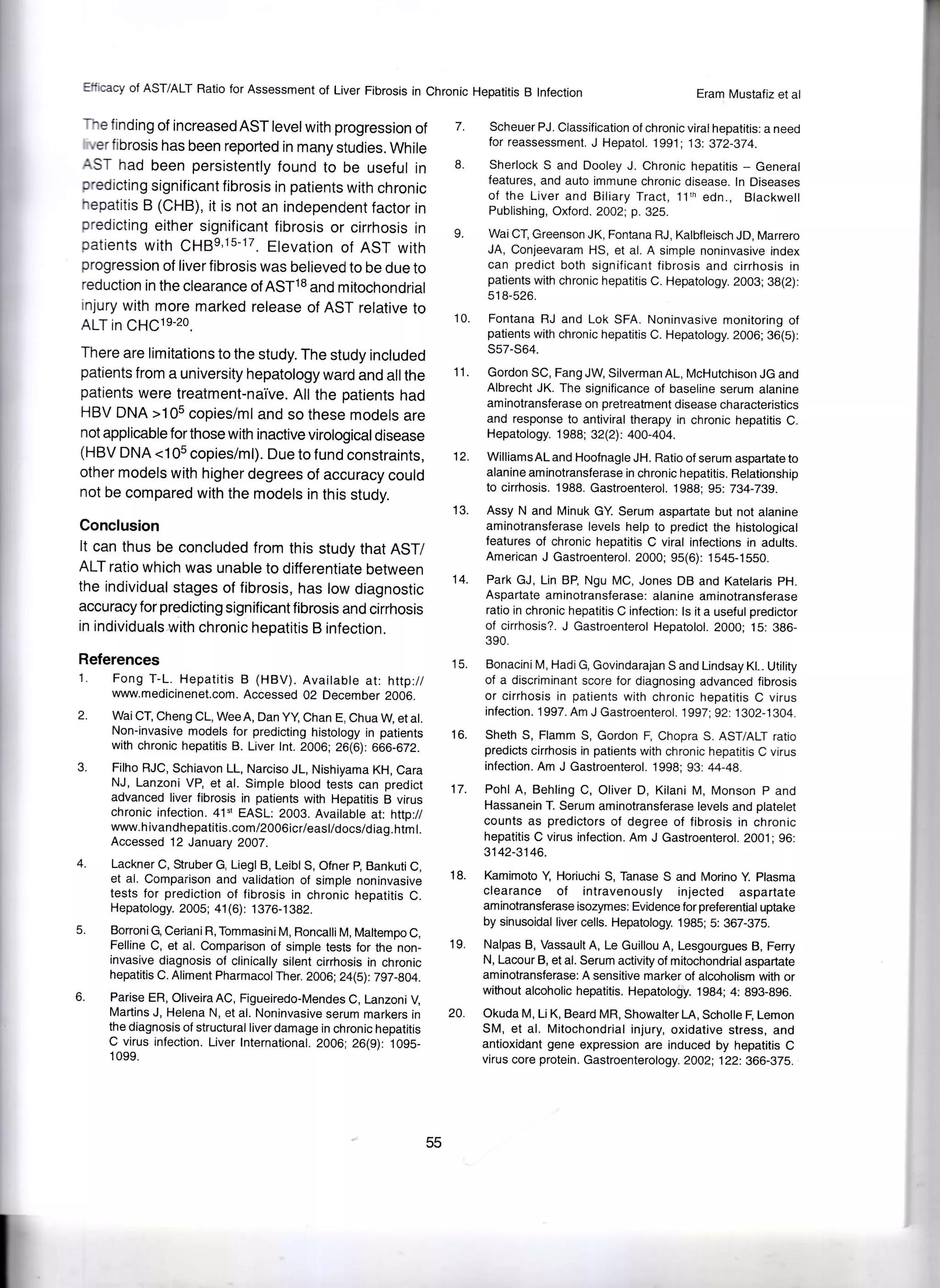 Efficacy of AST/ALT Ratio for Assessment of Liver Fibrosis in chronic ...