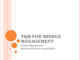 TQM FOR MIDDLE MANAGEMENT Process Management Statistical Process Control (SPC) 
