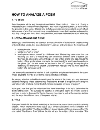 Understanding A Poem Example Comprehensive Guide on How to Analyze and Interpret Poems | PDF