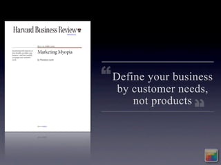 “ Define your business
   by customer needs,
      not products
                  “
 