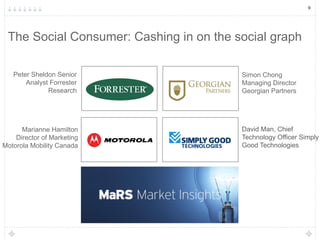 9




 The Social Consumer: Cashing in on the social graph

   Peter Sheldon Senior                  Simon Chong
       Analyst Forrester                 Managing Director
              Research                   Georgian Partners




      Marianne Hamilton                  David Man, Chief
    Director of Marketing                Technology Officer Simply
Motorola Mobility Canada                 Good Technologies
 