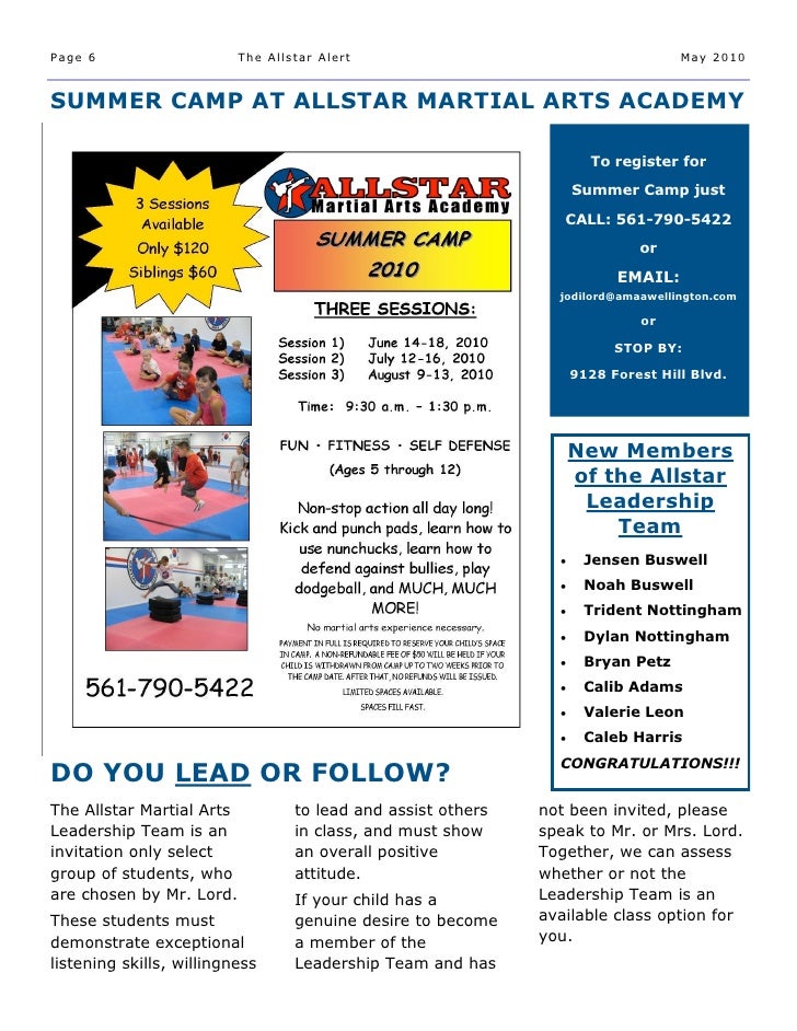 Allstar Martial Arts Academy May 2010 Newsletter