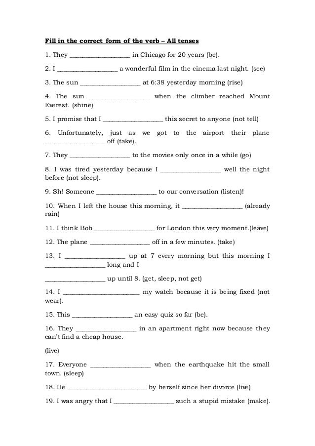 Tenses Worksheets For 4th Grade