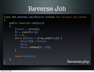 Reverse Job
      class Net_Gearman_Job_Reverse extends Net_Gearman_Job_Common
      {
          public function run($arg)...