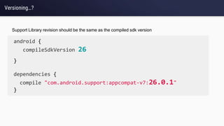 Versioning…?
android {
compileSdkVersion 26
}
dependencies {
compile "com.android.support:appcompat-v7:26.0.1"
}
Support Library revision should be the same as the compiled sdk version
 