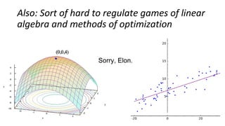 Also: Sort of hard to regulate games of linear
algebra and methods of optimization
Sorry, Elon.
 