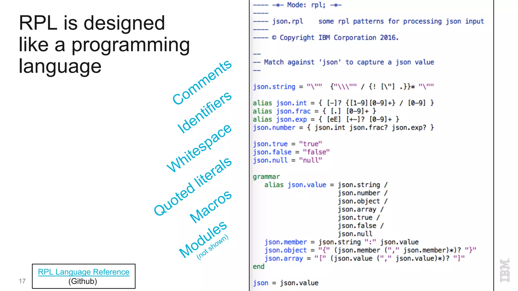 RPL is designed
like a programming
language
17
RPL Language Reference
(Github)
 