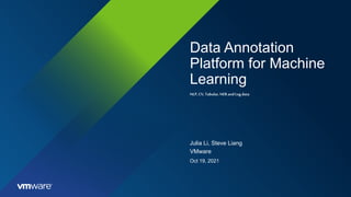 Data Annotation
Platform for Machine
Learning
NLP,CV, Tabular,NERandLogdata
Julia Li, Steve Liang
VMware
Oct 19, 2021
 