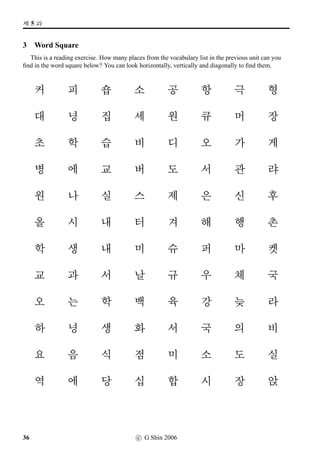 =V 3 »Î
3 Reading Hangeul
The following list of words contains some examples of countries’ names. Your task is identify, or
guess, what they are.
uŒX{Œ 63Ü!CK[ewŒ Ž£`Õ¥_AwŒ
•gX ¤˜AŒ | {Œ
XZ NSœ^ç Â÷@[¨
ºgNS[ PS€Œ€’h ß'CUS
{Œà¤˜A aÕNS ôcÓw 63[
?  