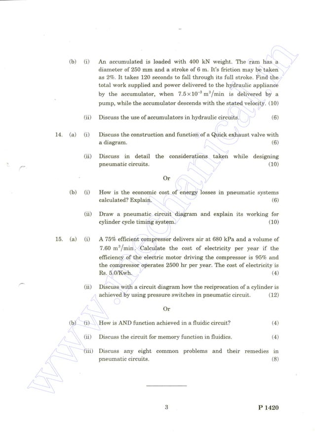 HYDRAULICS AND PNEUMATICS UNIVERSITY QUESTION PAPERS