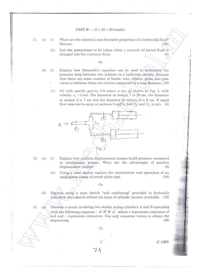 HYDRAULICS AND PNEUMATICS UNIVERSITY QUESTION PAPERS