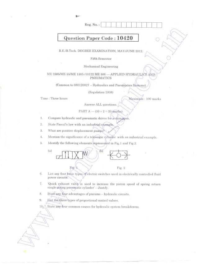 HYDRAULICS AND PNEUMATICS UNIVERSITY QUESTION PAPERS