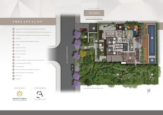 01
02
03
04
05
06
07
08
09
10
11
12
13
14
15
16
17
ACESSO DE VEÍCULOS COM PULMÃO DE SEGURANÇA
ACESSO DE SERVIÇO PEDESTRE COM PULMÃO DE SEGURANÇA
ACESSO SOCIAL DE PEDESTRE COM PULMÃO DE SEGURANÇA
GUARITA
HALL TRANSFER COM PÉ-DIREITO DUPLO
LOBBY
SALÃO DE FESTAS
SALÃO DE JOGOS
WC E VESTIÁRIOS
FITNESS
LOUNGE EXTERNO DE APOIO AO SALÃO DE FESTAS
CHURRASQUEIRA EXTERNA
PLAYGROUND
PISCINA ADULTO CLIMATIZADA COM DECK
PISCINA INFANTIL CLIMATIZADA
PET PLACE
BOSQUE
I M P L A N T A Ç Ã O
EQUIPADAS
& DECORADAS
ÁREAS COMUNS ENTREGUES
CONFORME MEMORIAL DESCRITIVO
14
16
17
10
09
08
13
12
11
07
06
06
05
04
03
02
01
15
IMPLANTAÇÃO ARTÍSTICA DO ANDAR LAZER
PROJETO PAISAGÍSTICO: PROJETO DE DECORAÇÃO:
 