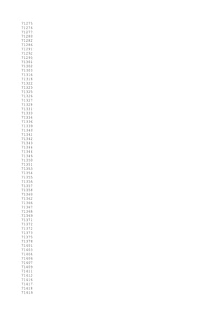 71275
71276
71277
71280
71282
71286
71291
71292
71295
71301
71302
71303
71316
71318
71322
71323
71325
71326
71327
71328
71331
71333
71334
71336
71339
71340
71341
71342
71343
71344
71344
71346
71350
71351
71353
71354
71355
71356
71357
71358
71360
71362
71366
71367
71368
71369
71371
71372
71372
71373
71375
71378
71401
71403
71404
71406
71407
71409
71411
71412
71416
71417
71418
71419
 